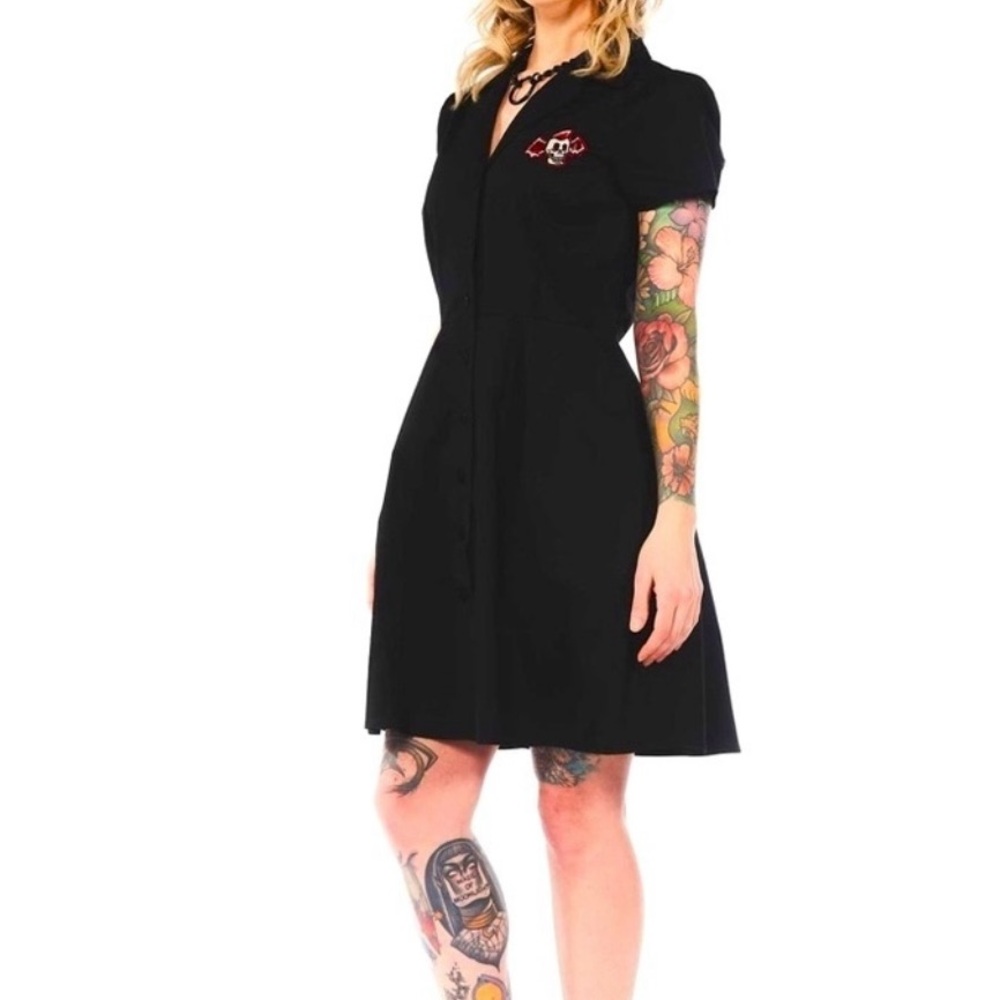 Sourpuss Black Mini Dress with Embroidered Detail